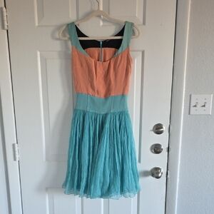 Sophie Theallet Mint and Peach Colorblock Midi Dress